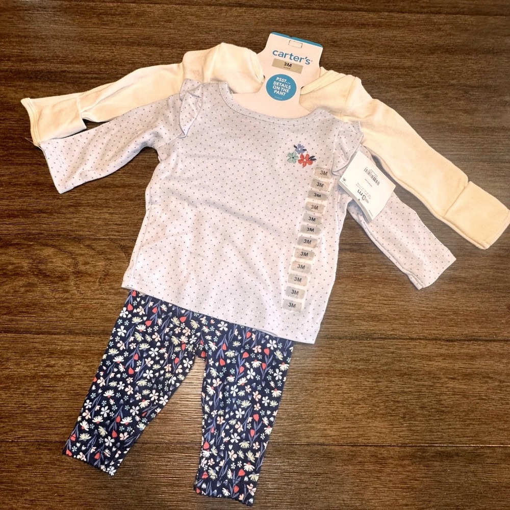 Carter's Baby Girls 3M Floral Print Long‎ Sleeve Top Leggings 3 piece Outfit Set